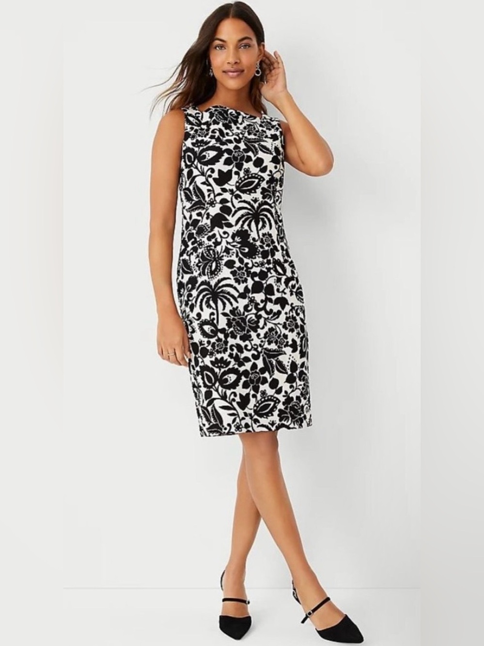 Ann Taylor Dress NWT 8 Black Ivory Floral Sheath Career Business Beautiful!